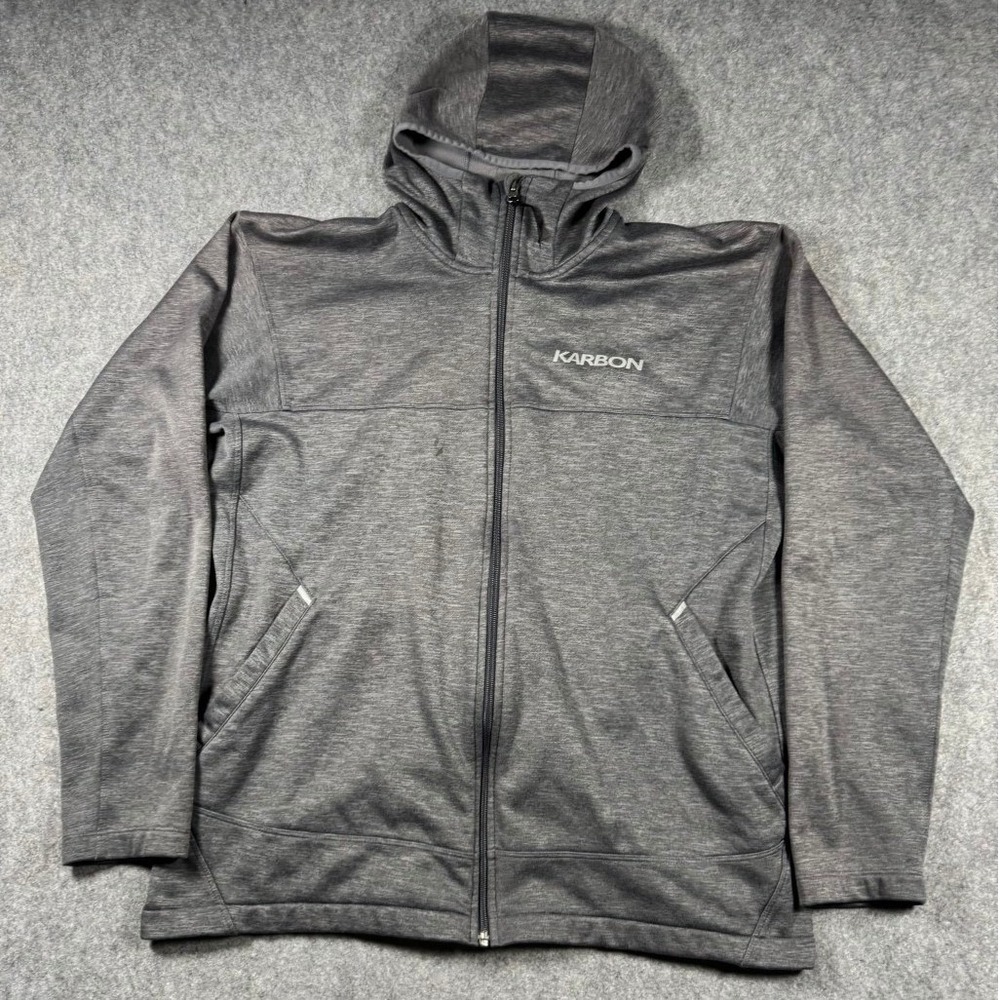 Karbon Mens XXL Full Zip Hoodie Charcoal Grey Heathered Fleece Jacket Activewear